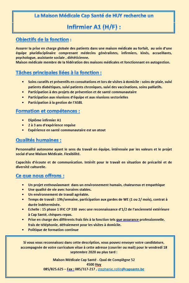 Offre d'emploi Archives Maison Médicale Cap Santé Offre d'emploi Archives Maison Médicale Cap Santé